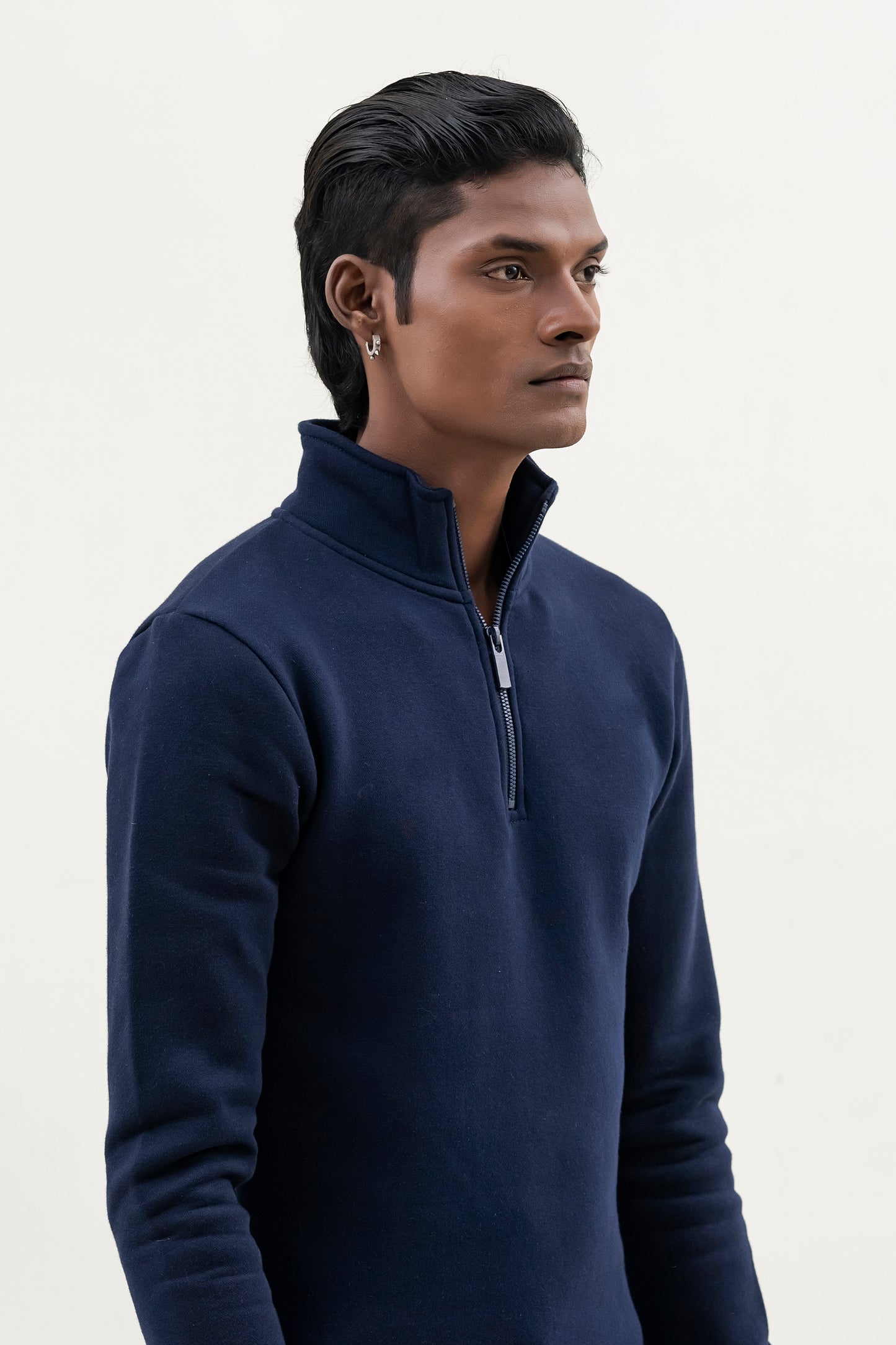 Navy Blue Plain Mock Neck Quarter zipper