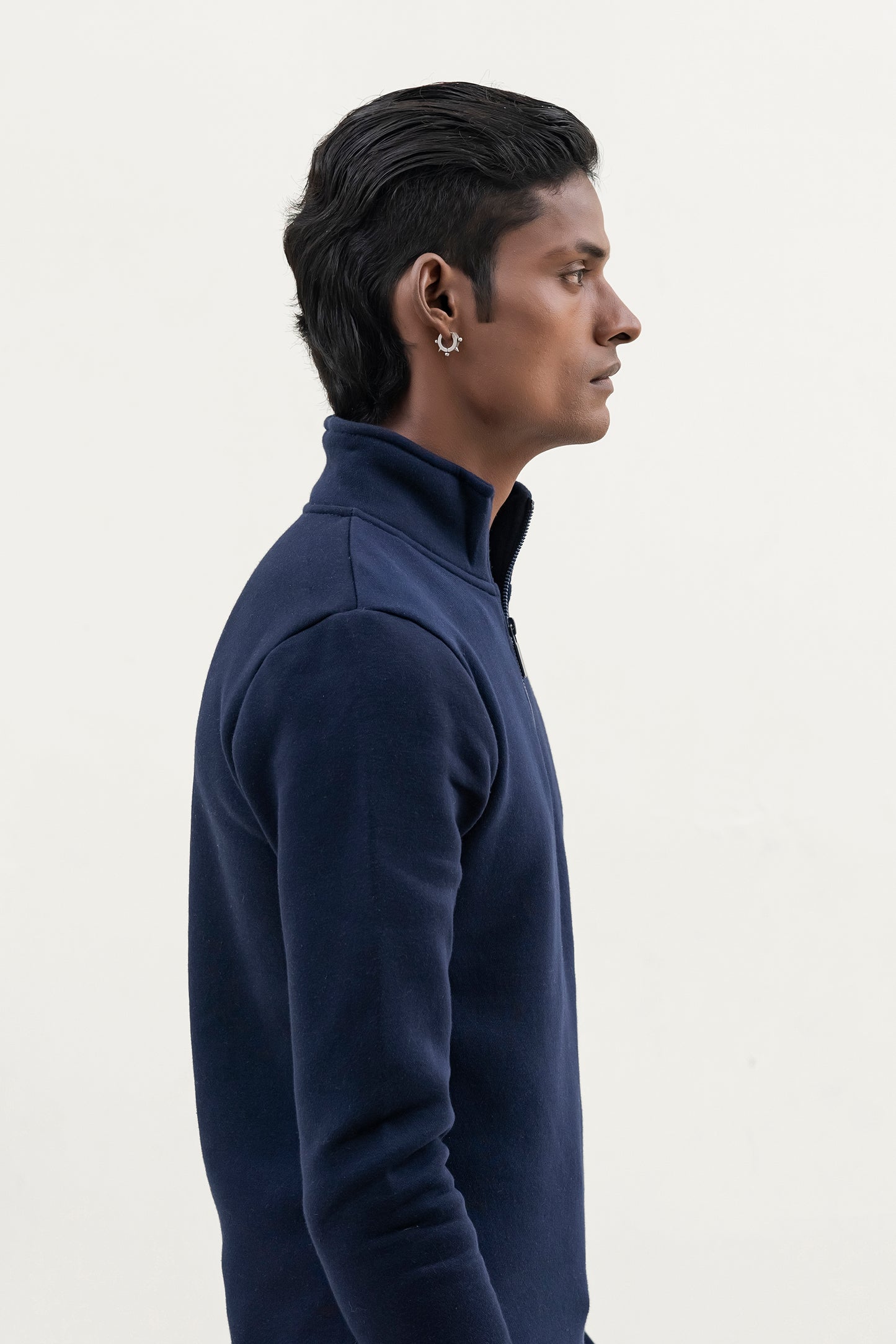 Navy Blue Plain Mock Neck Quarter zipper