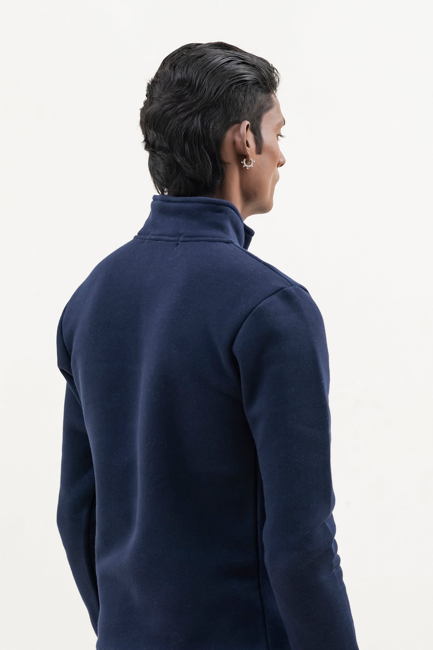 Navy Blue Plain Mock Neck Quarter zipper