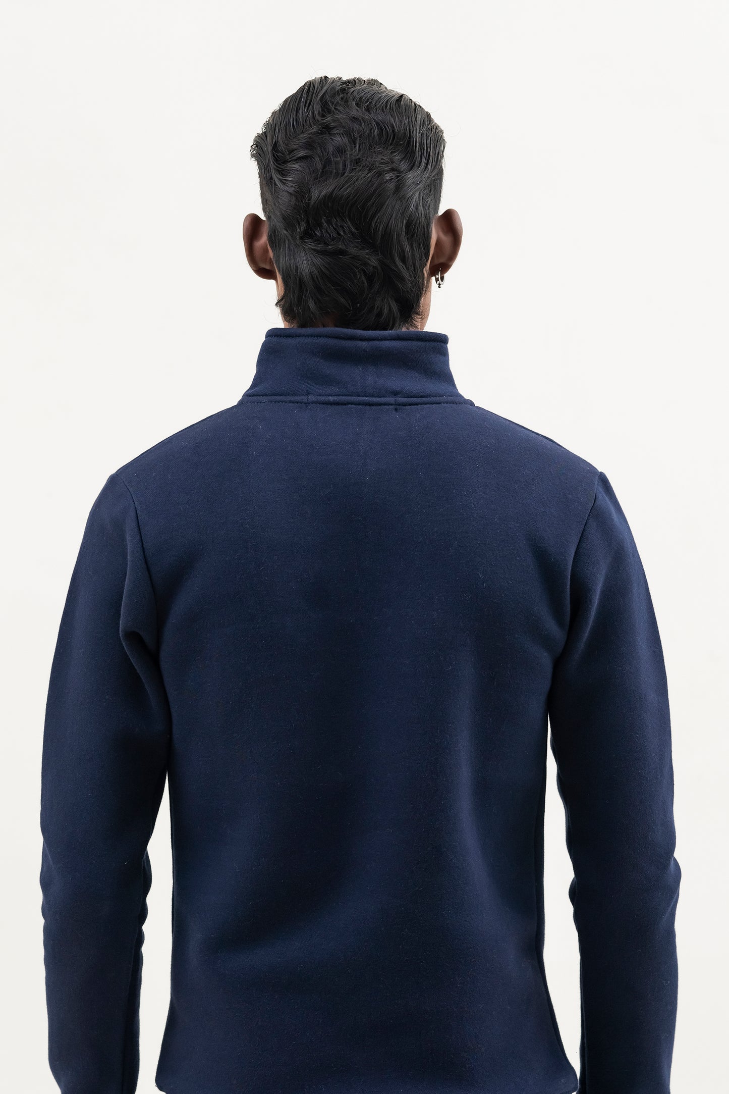 Navy Blue Plain Mock Neck Quarter zipper