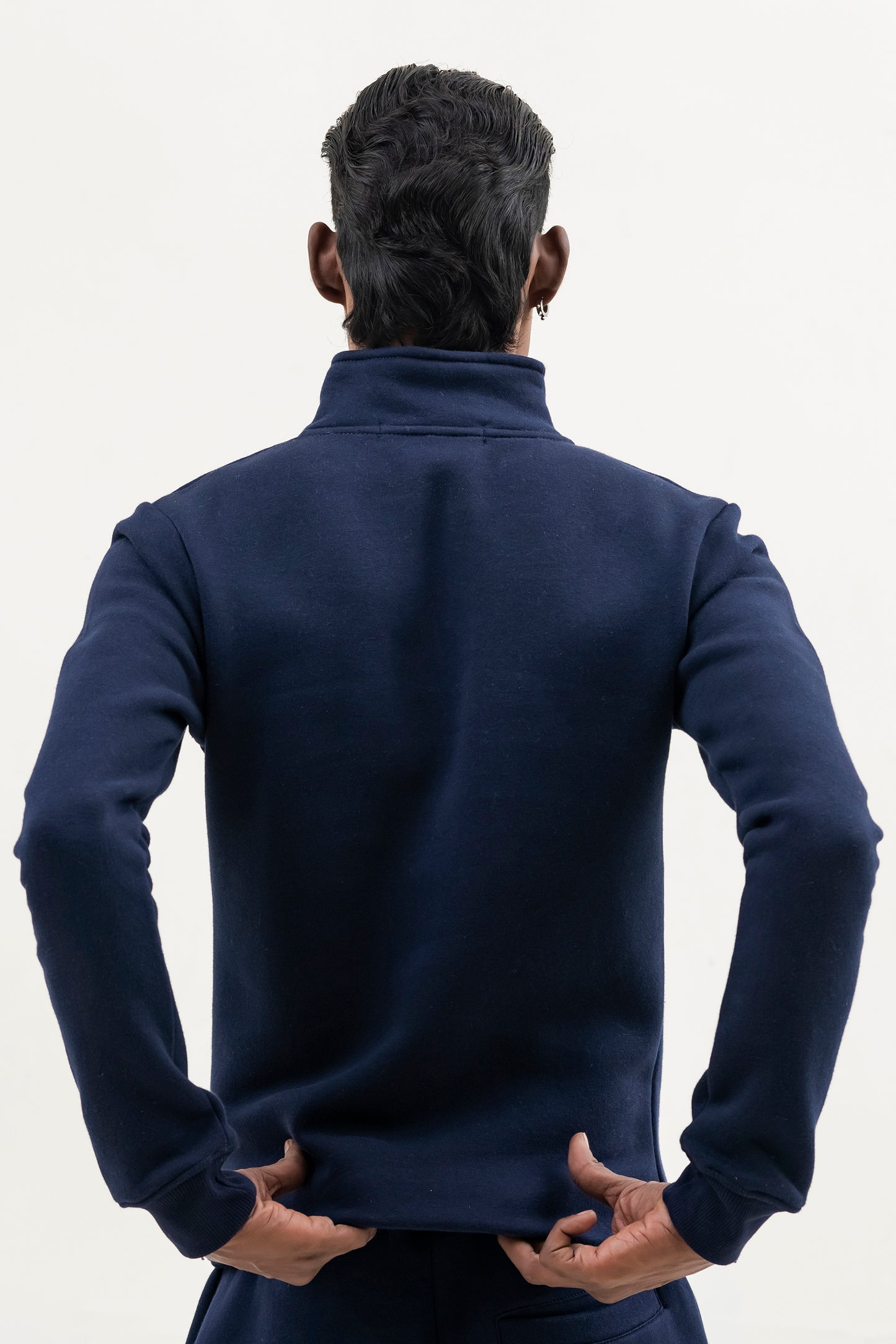 Navy Blue Plain Mock Neck Quarter zipper