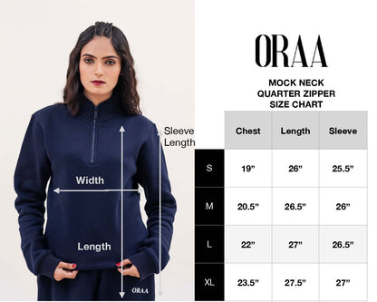 Navy Blue Plain Mock Neck Quarter Zipper